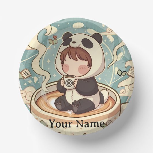 Playful Panda Coffee Ceramic Bowl Papieren Kommen (Voorkant)