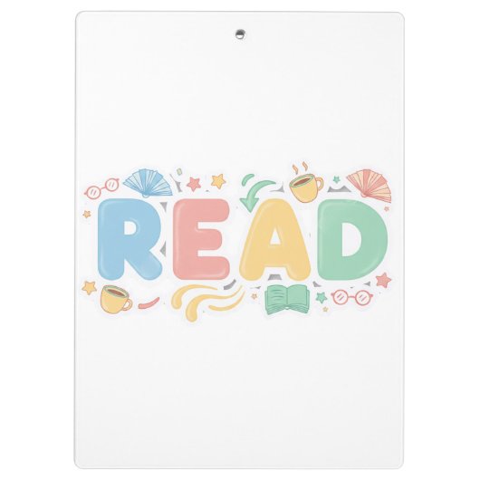 Playful Pastel Bubble "READ" Sticker Style Klembord (Achterkant)