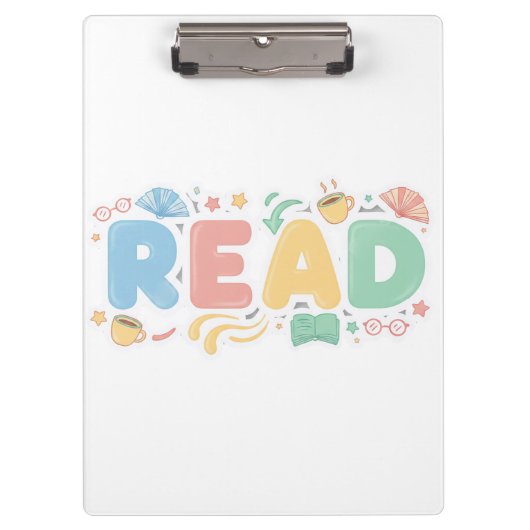 Playful Pastel Bubble "READ" Sticker Style Klembord (Voorkant)