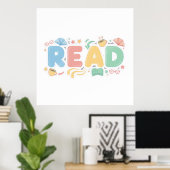 Playful Pastel Bubble "READ" Sticker Style Poster (Thuiskantoor)