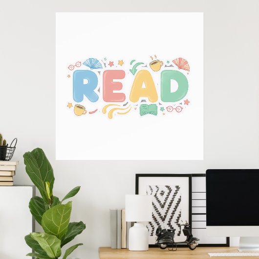 Playful Pastel Bubble "READ" Sticker Style Poster (Thuiskantoor)