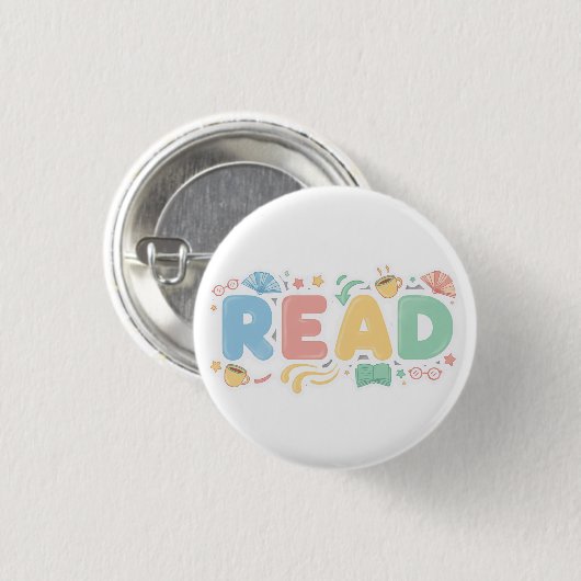 Playful Pastel Bubble "READ" Sticker Style Ronde Button 3,2 Cm (Voorkant /achterkant)