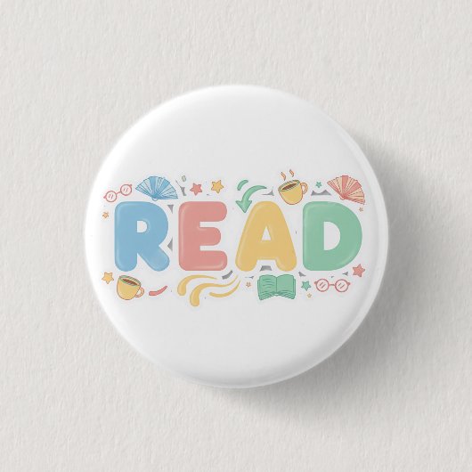 Playful Pastel Bubble "READ" Sticker Style Ronde Button 3,2 Cm (Voorkant)