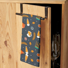 Playful pattern of orange pumpkins kitchen towel theedoek