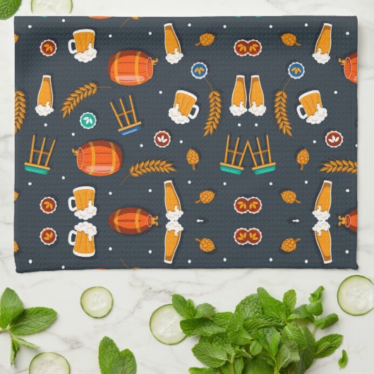 Playful pattern of orange pumpkins kitchen towel theedoek (Gevouwen)