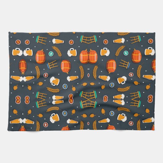 Playful pattern of orange pumpkins kitchen towel theedoek (Horizontaal)