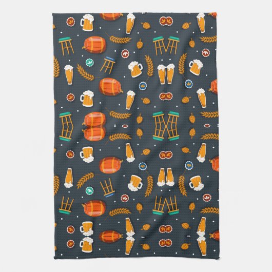 Playful pattern of orange pumpkins kitchen towel theedoek (Verticaal)