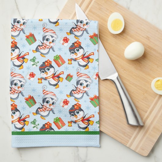 Playful Penguins For Christmas Theedoek (Quarter Fold)