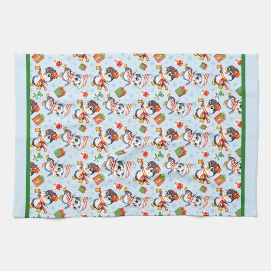 Playful Penguins For Christmas  Theedoek (Horizontaal)