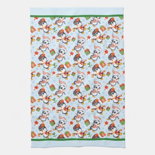 Playful Penguins For Christmas  Theedoek (Verticaal)