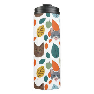 Playful Pet Faces and Autumn Leaves Pattern Thermosbeker