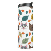 Playful Pet Faces and Autumn Leaves Pattern Thermosbeker (Gedraaid links)