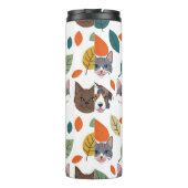 Playful Pet Faces and Autumn Leaves Pattern Thermosbeker (Achterkant)
