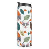 Playful Pet Faces and Autumn Leaves Pattern Thermosbeker (Geroteerd rechts)