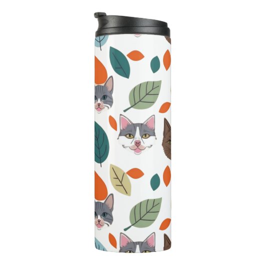 Playful Pet Faces and Autumn Leaves Pattern Thermosbeker (Geroteerd rechts)