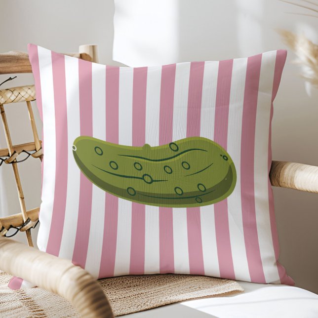 Playful Pickle on Pink Stripes, Accent Pillow,  Kussen (Creator heeft geüpload)