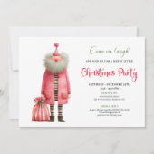 Playful pink santa Christmas party invitation  Kaart (Voorkant)