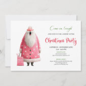 Playful Pink Santa Funny Christmas Party Printable Kaart (Voorkant)