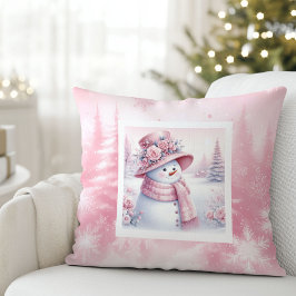 Playful Pink Snowman Pillow Cozy Winter Look Kussen
