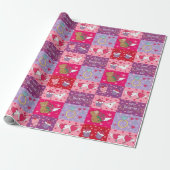 Playful Pink Valentine Patchwork Cadeaupapier (Uitgerold)