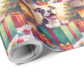 Playful Pitbull Opening Christmas Gifts Holiday Cadeaupapier (Rol Hoek)