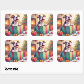 Playful Pitbull Opening Christmas Gifts Holiday Vierkante Sticker (Vel)