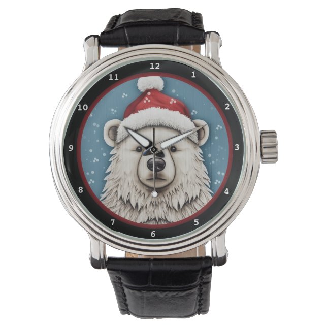 Playful Polar Bear in Santa Hat Horloge (Voorkant)