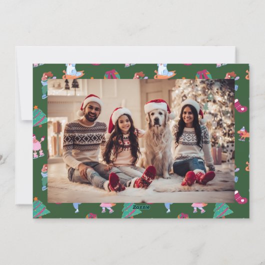 Playful Poodle Ice Skating Pink Christmas  Feestdagenkaart (Achterkant)