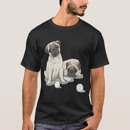 Playful Pug Design T-shirt (Voorkant)