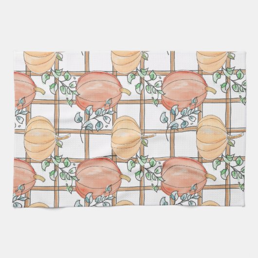 Playful pumpkin and plaid theedoek (Horizontaal)