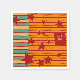 Playful Pumpkin Orange Retro Halloween Star Stripe Servet