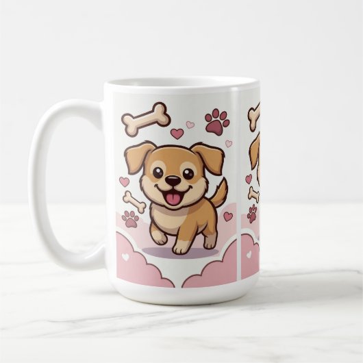 Playful Puppy Joy – Cute Cartoon Dog in Pastel Koffiemok (Links)