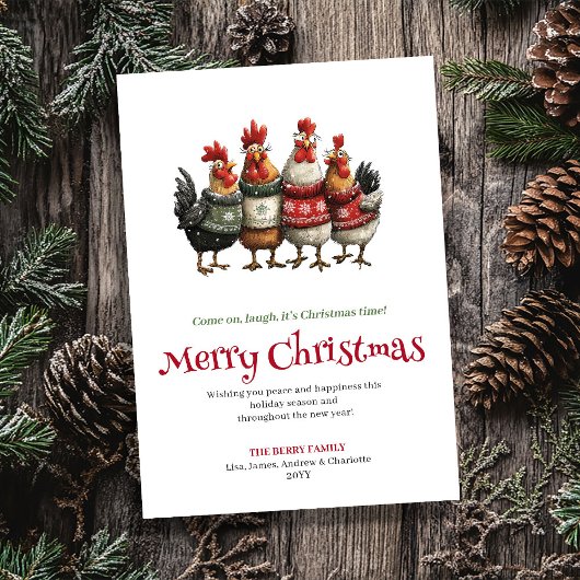 Playful Quirky Chickens Holiday Greeting Card Feestdagenkaart