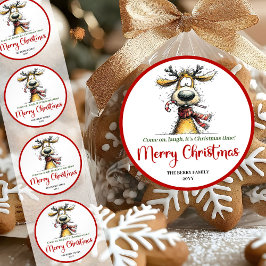Playful quirky reindeer bright Christmas sticker