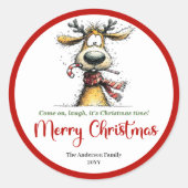 Playful quirky reindeer bright Christmas sticker (Voorkant)