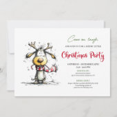 Playful quirky reindeer Christmas party invite Kaart (Voorkant)