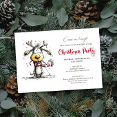 Playful quirky reindeer Christmas party invite Kaart