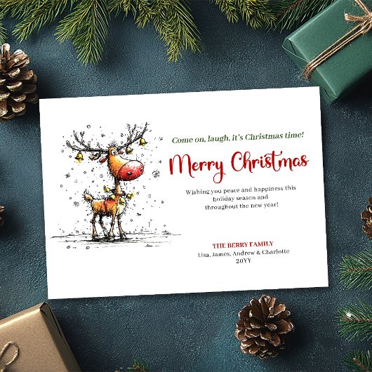 Playful Quirky Reindeer Holiday Greeting Design Feestdagenkaart