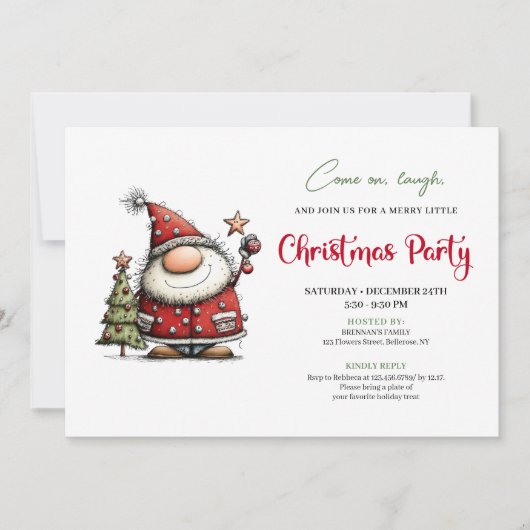 Playful quirky Santa Christmas party invitation Kaart (Voorkant)