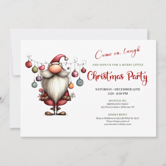 Playful Quirky Santa Watercolor Christmas Party Kaart (Voorkant)