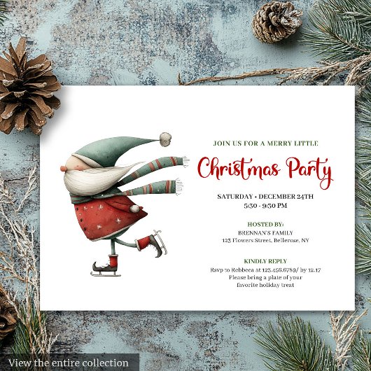 Playful Quirky Santa Watercolor Holiday Invite Kaart