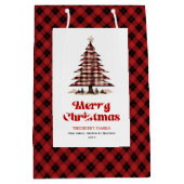 Playful red black tartan gift bag holiday design medium cadeauzakje (Voorkant)