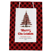 Playful red black tartan gift bag holiday design medium cadeauzakje (Achterkant)