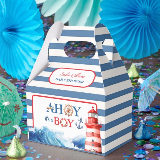 Playful Red Blue Nautical Waves Baby Shower Bedankdoosjes (Feest)