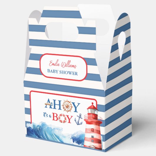 Playful Red Blue Nautical Waves Baby Shower Bedankdoosjes (Geopend)