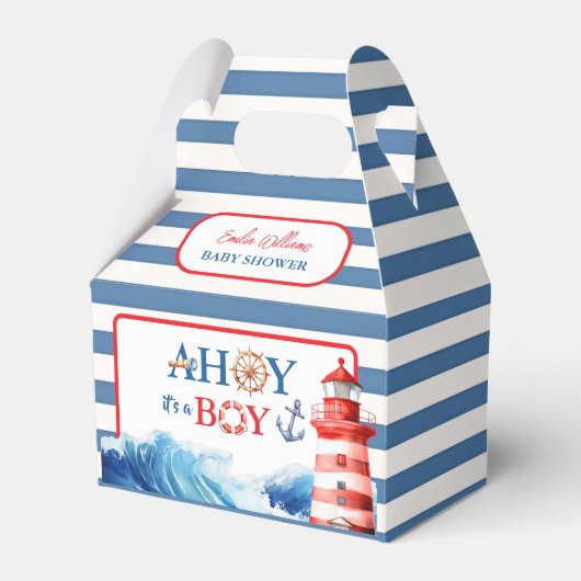 Playful Red Blue Nautical Waves Baby Shower Bedankdoosjes (Voorkant Zijde)