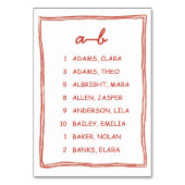 Playful Red Doodle Alphabet Seating Chart Kaart (Voorkant)