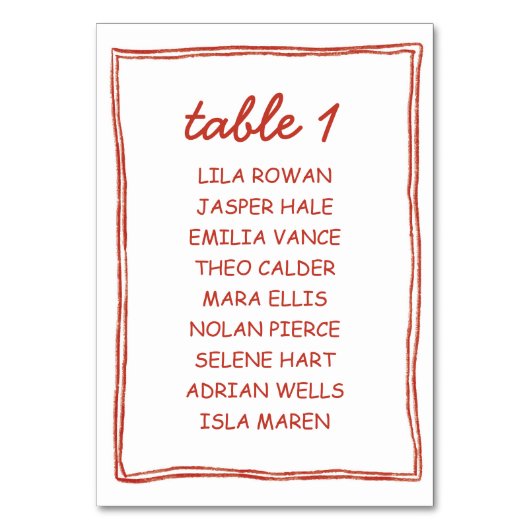 Playful Red Doodle Modern Number Seating Chart Kaart (Voorkant)