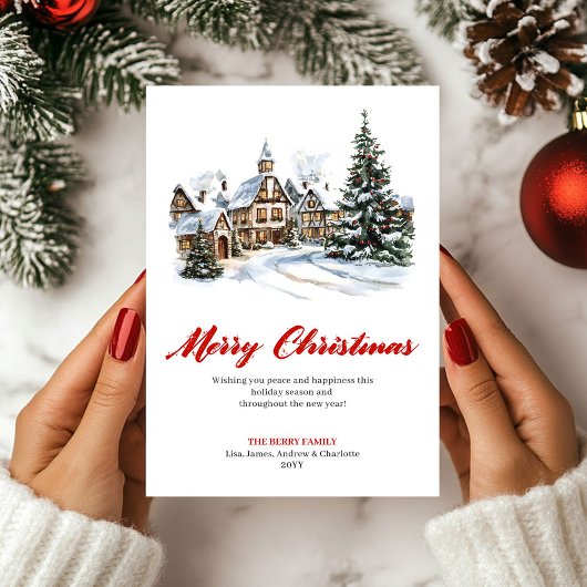 Playful Red Green Christmas Scene Greeting Card Feestdagenkaart