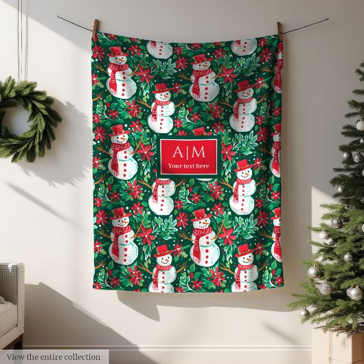 Playful red watercolor preppy monogram throw wrap fleece deken